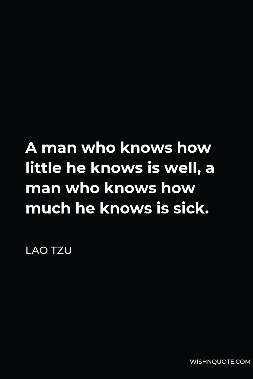 Lao Tzu Quote - A man who knows how little he knows is well, a man who knows how much he knows is sick.