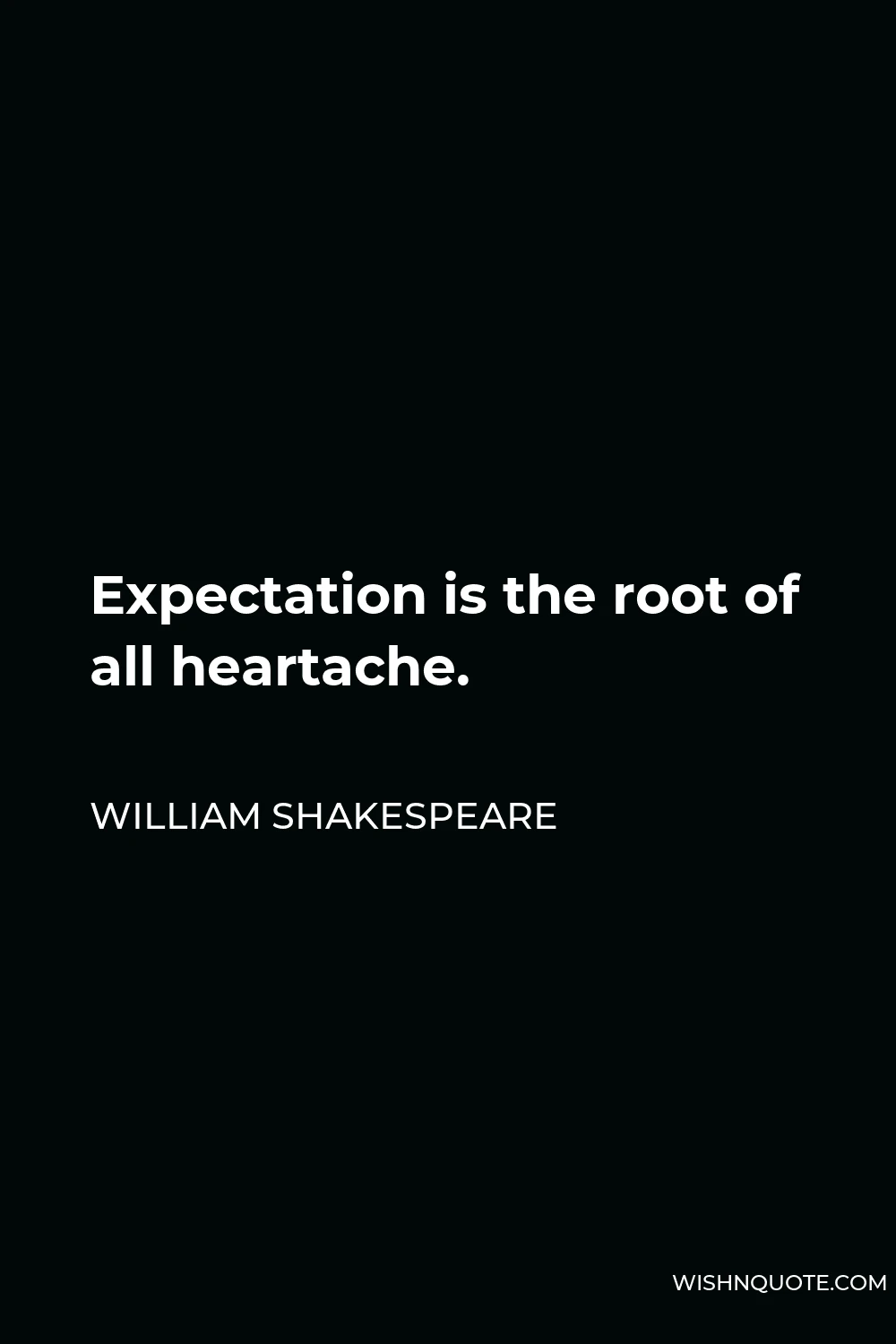 William Shakespeare Quote - Expectation is the root of all heartache.