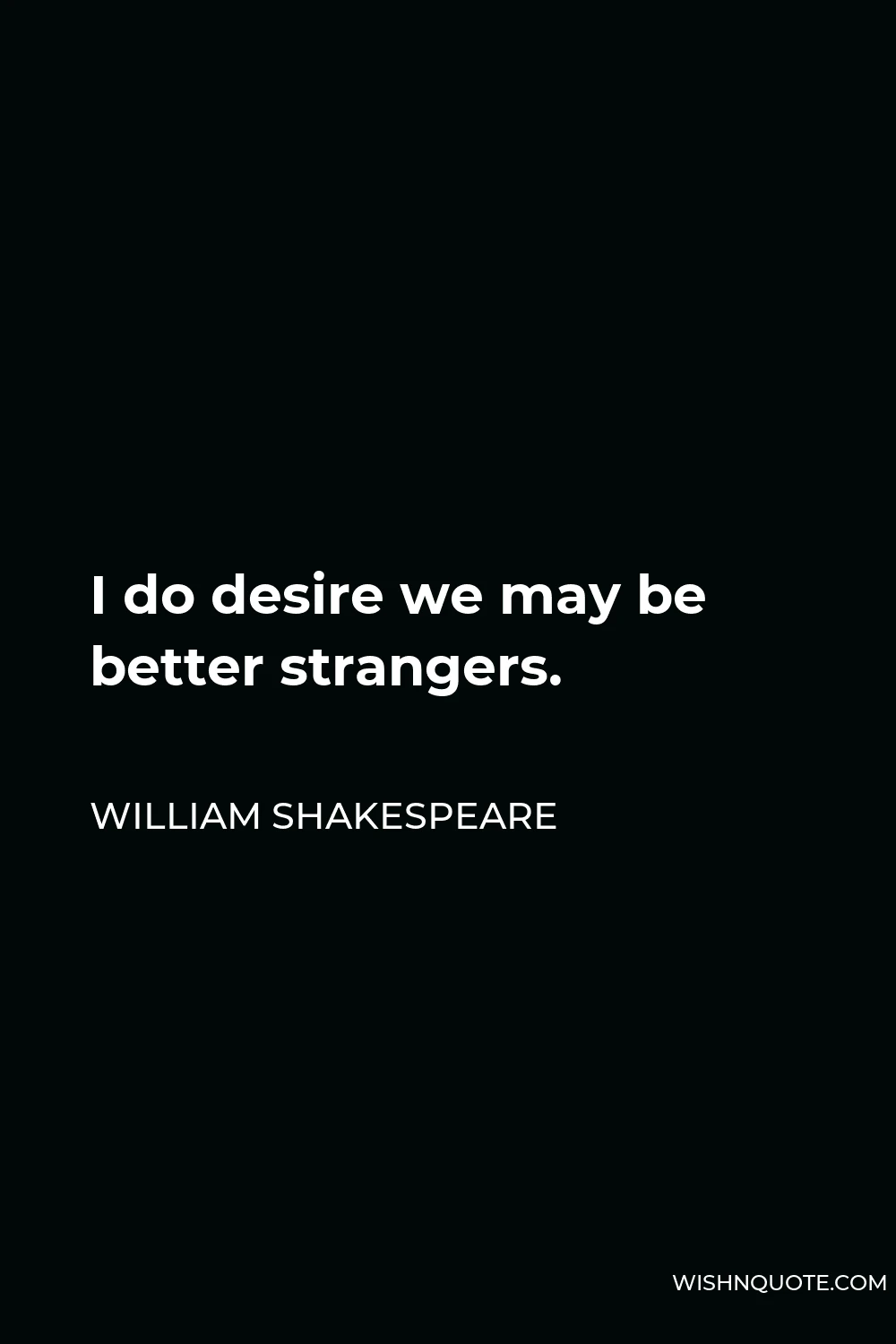 William Shakespeare Quote - I do desire we may be better strangers.