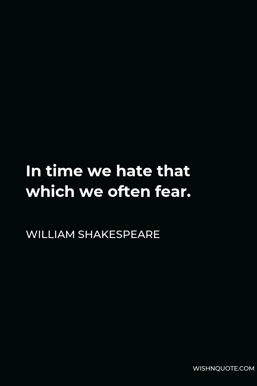 William Shakespeare Quote - In time we hate that which we often fear.