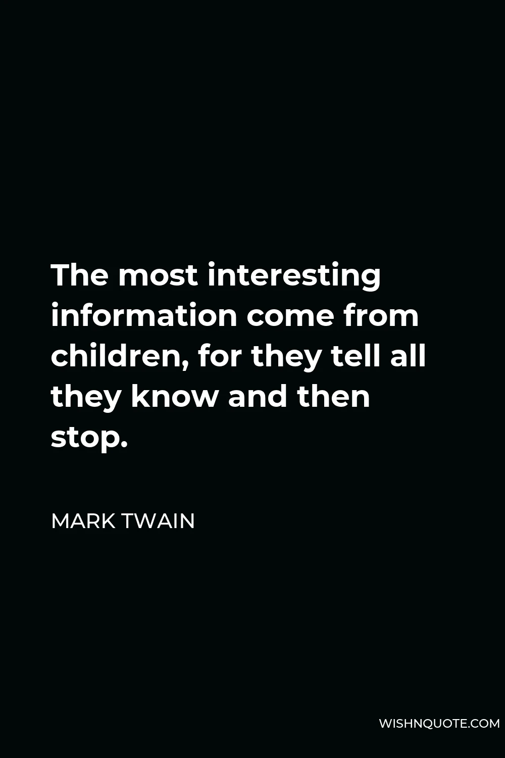 Mark Twain Quote - The most interesting information come from children, for they tell all they know and then stop.