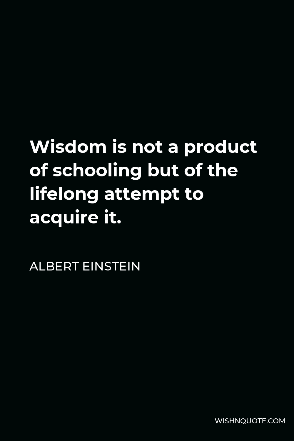 Albert Einstein Quote - Wisdom is not a product of schooling but of the lifelong attempt to acquire it.