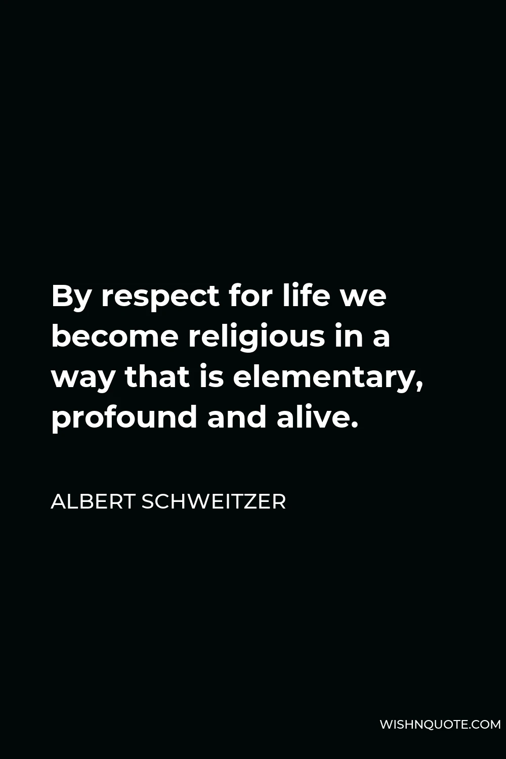 Albert Schweitzer Quote - By respect for life we become religious in a way that is elementary, profound and alive.