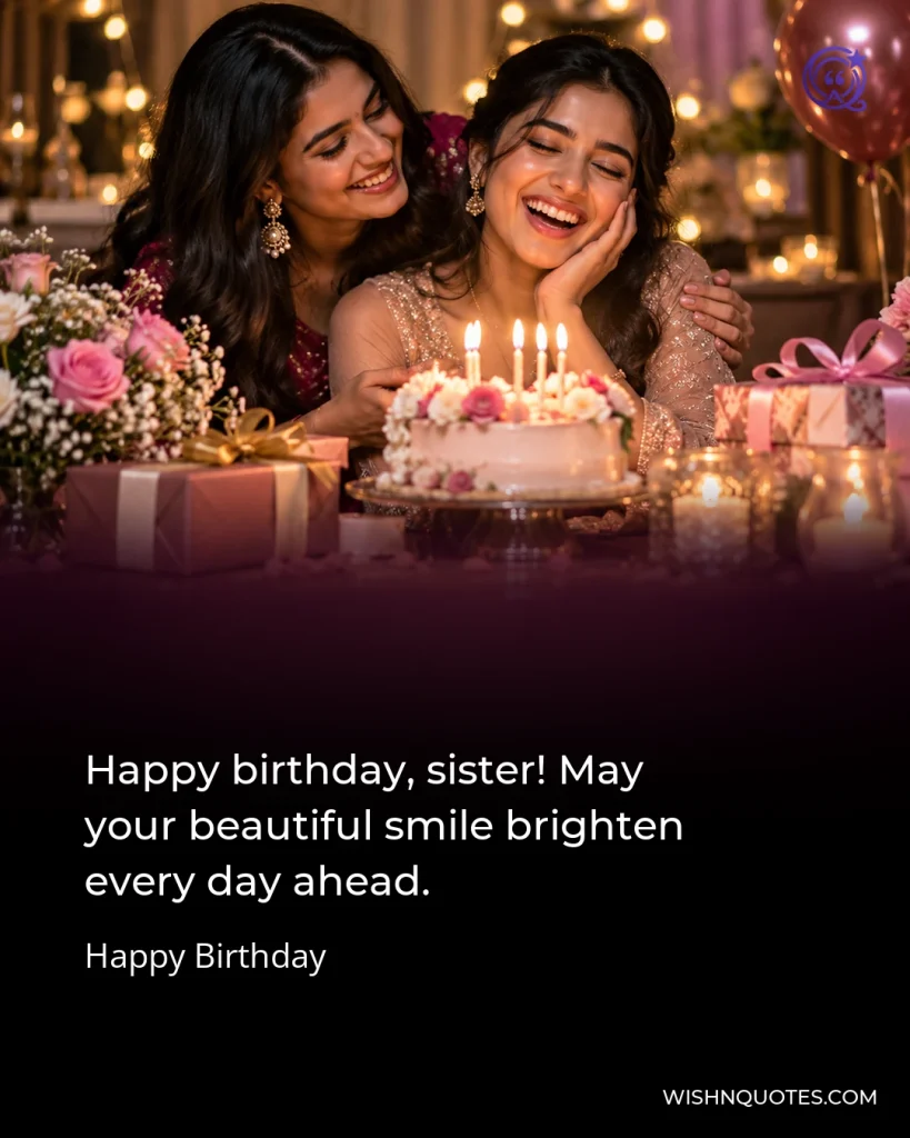 Happy birthday, sister! May your beautiful smile brighten every day ahead.