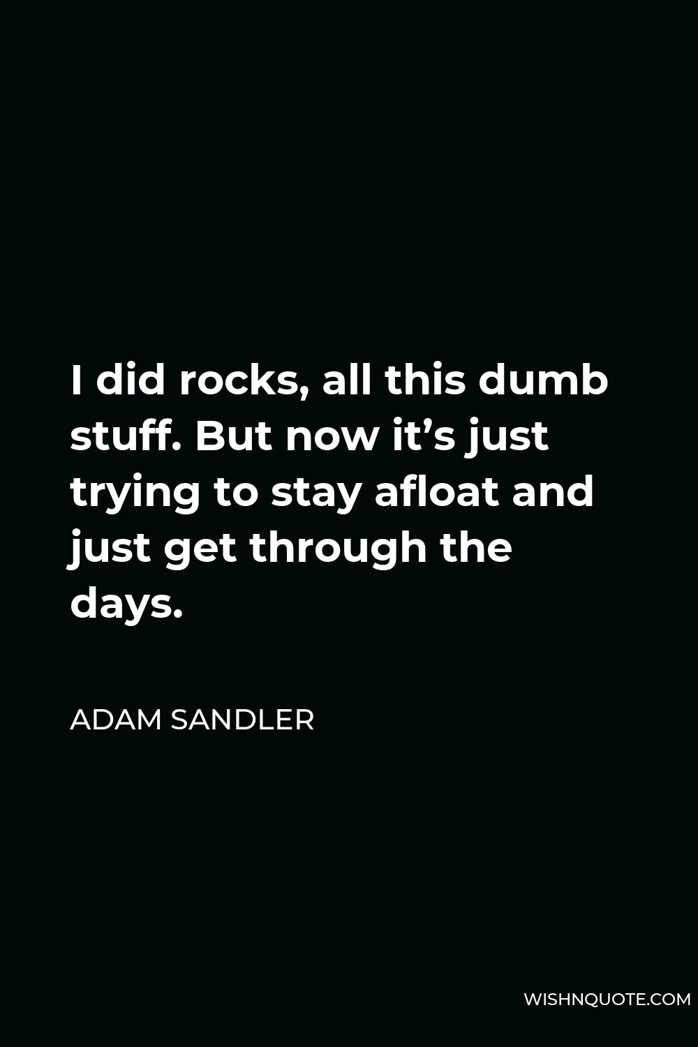 Adam Sandler Quote - I did rocks, all this dumb stuff. But now it’s just trying to stay afloat and just get through the days.