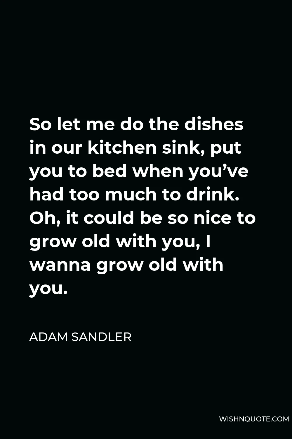 Adam Sandler Quote - So let me do the dishes in our kitchen sink, put you to bed when you’ve had too much to drink. Oh, it could be so nice to grow old with you, I wanna grow old with you.