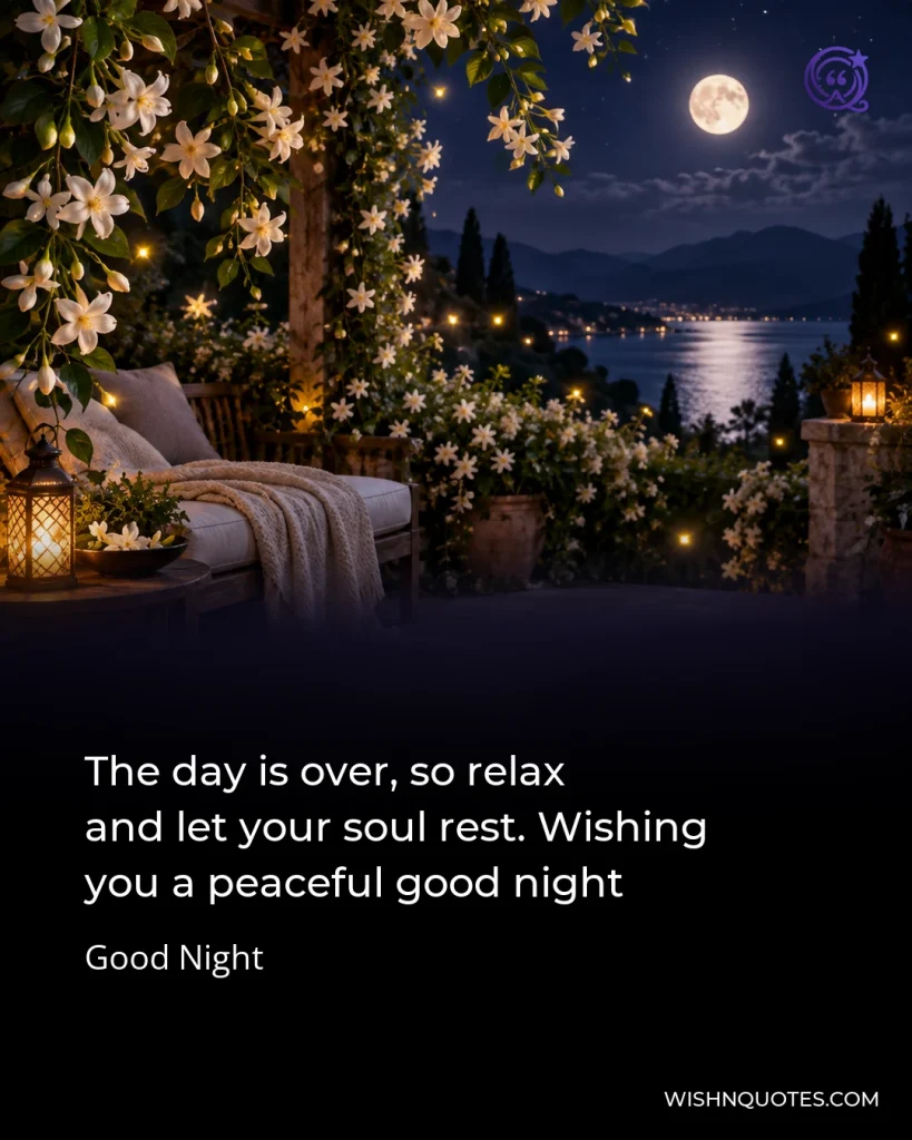 The day is over, so relax and let your soul rest. Wishing you a peaceful good night