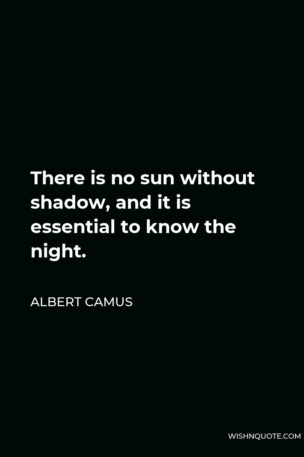 Albert Camus Quote - There is no sun without shadow, and it is essential to know the night.