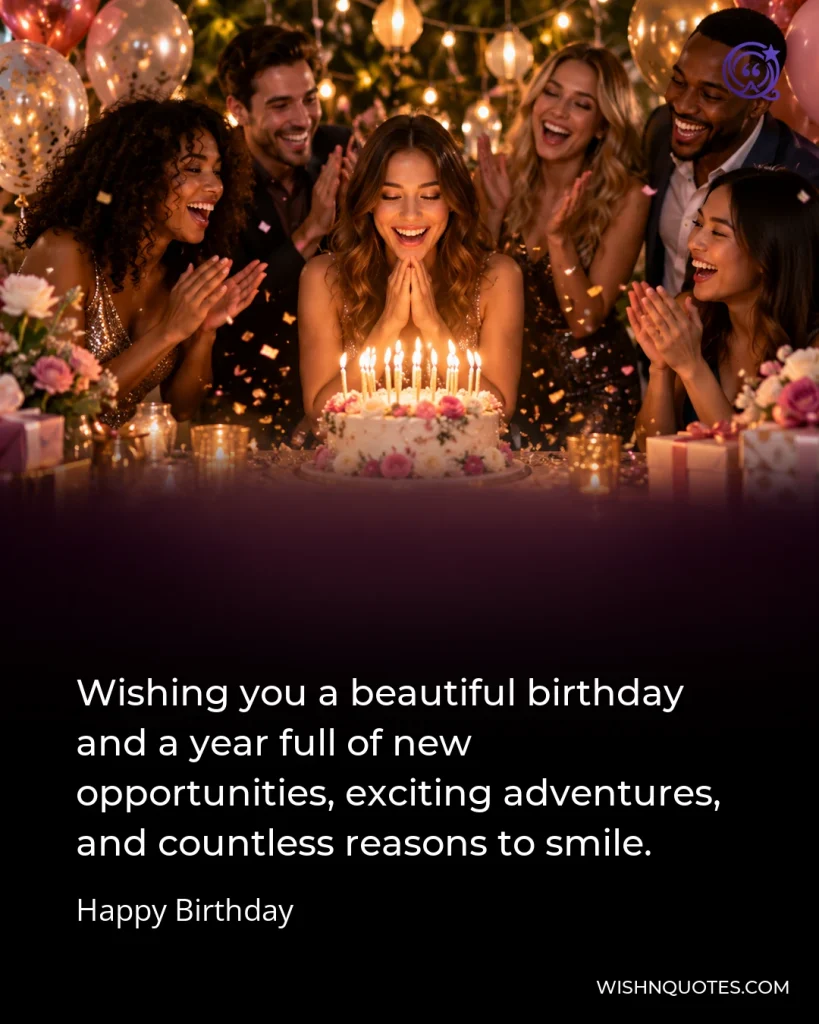 Wishing you a beautiful birthday and a year full of new opportunities, exciting adventures, and countless reasons to smile.