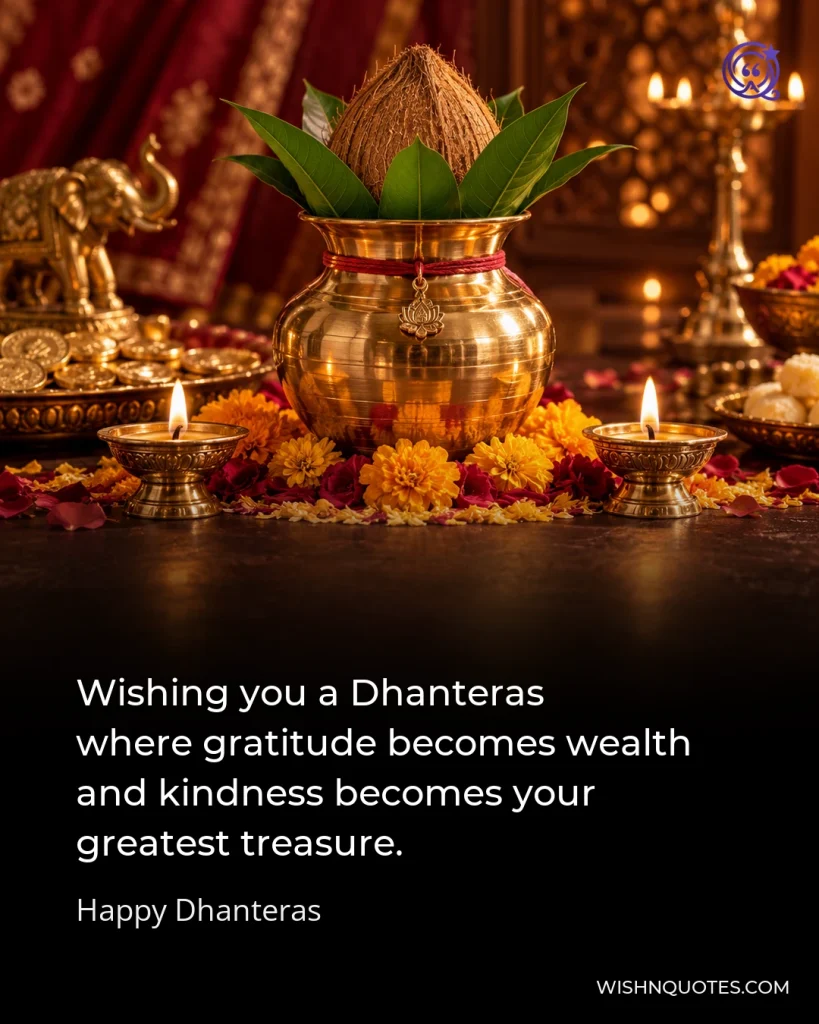Wishing you a Dhanteras where gratitude becomes wealth and kindness becomes your greatest treasure.