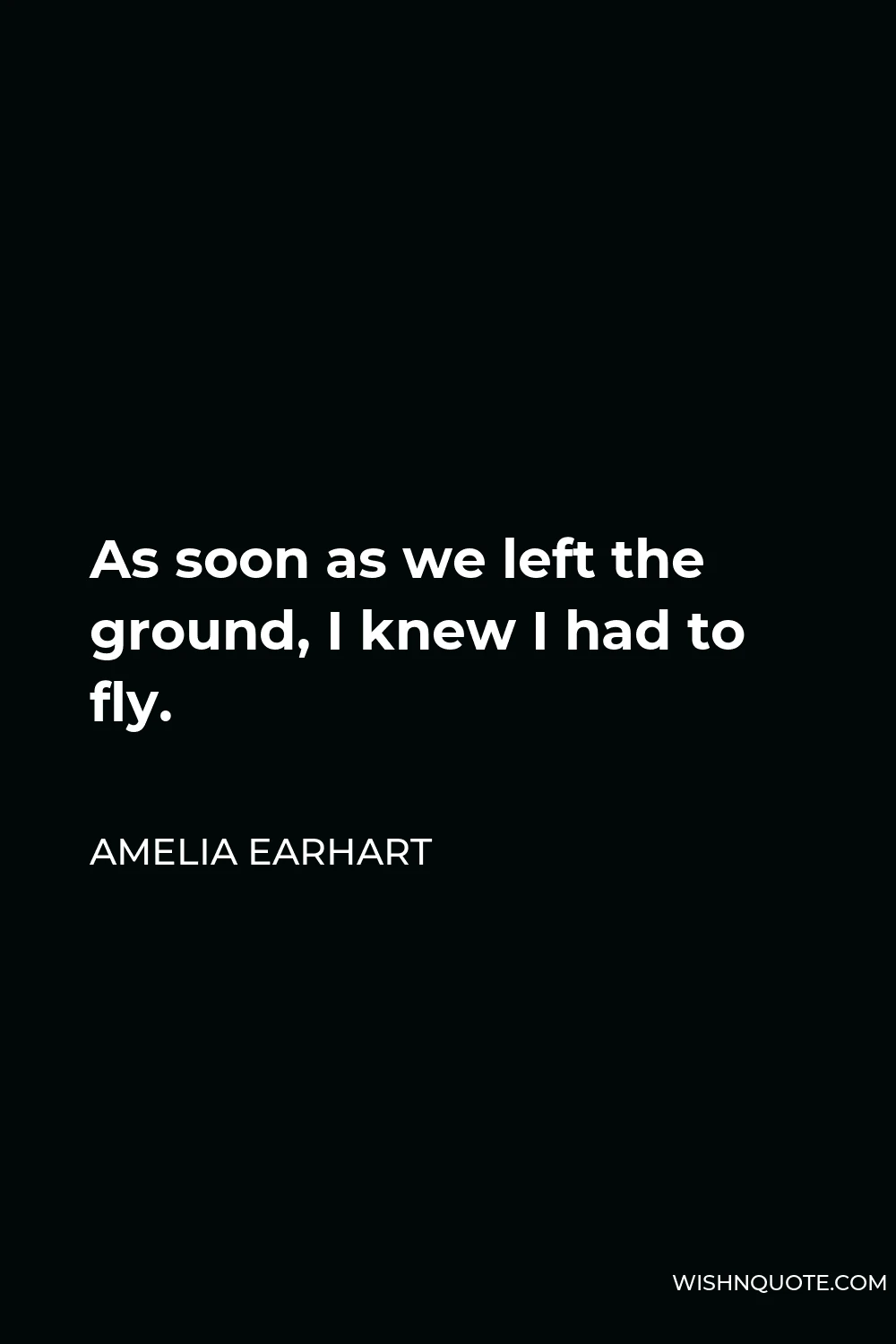 Amelia Earhart Quote - As soon as we left the ground, I knew I had to fly.