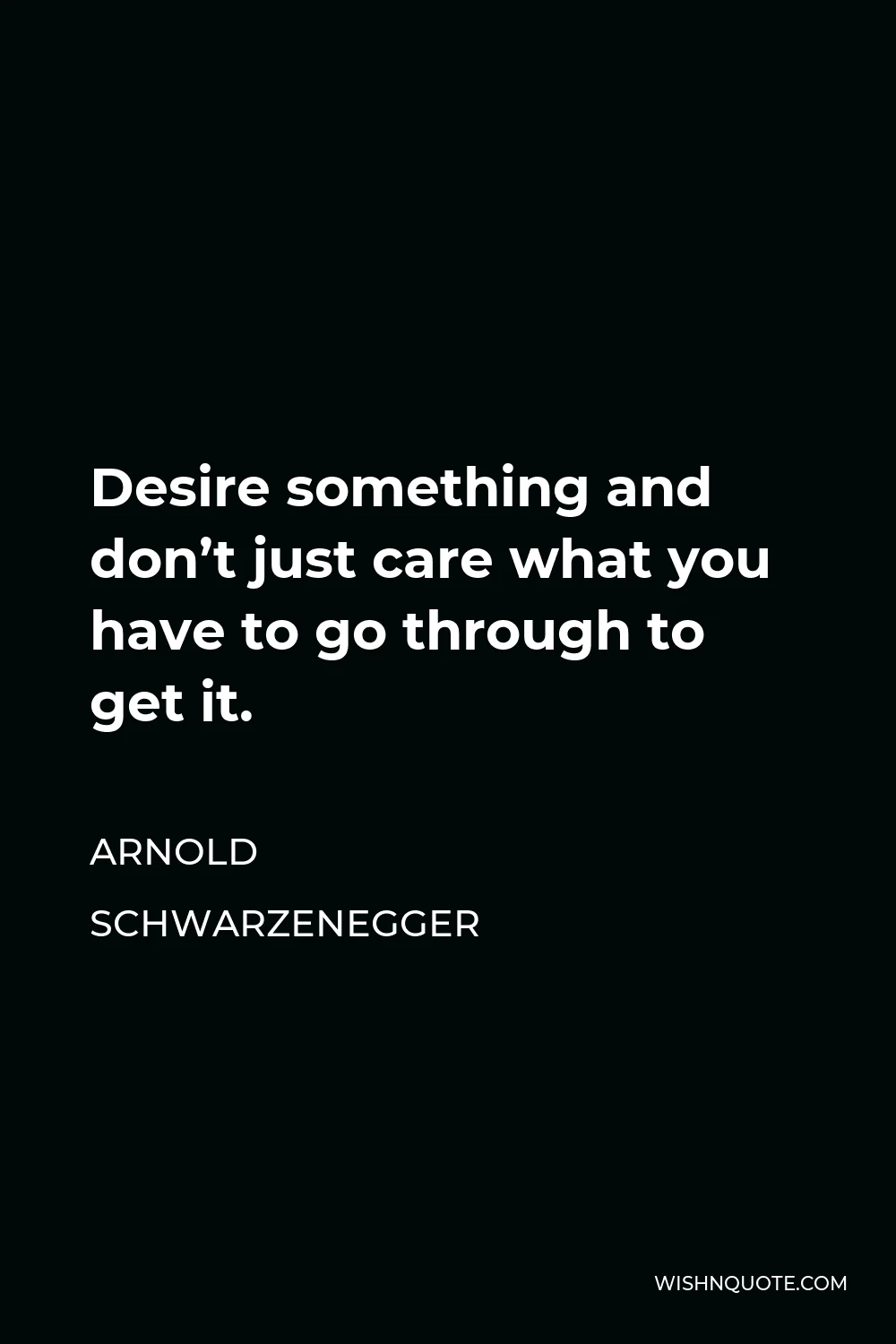 Arnold Schwarzenegger Quote - Desire something and don’t just care what you have to go through to get it.
