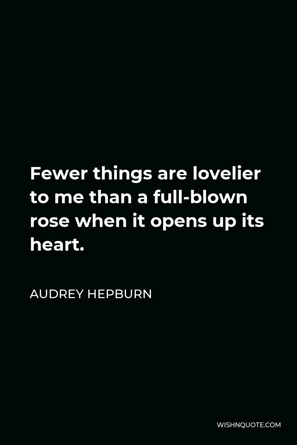 Audrey Hepburn Quote - Fewer things are lovelier to me than a full-blown rose when it opens up its heart.