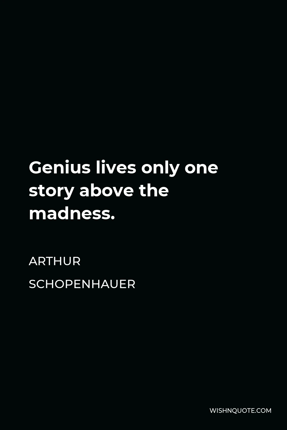 Arthur Schopenhauer Quote - Genius lives only one story above the madness.