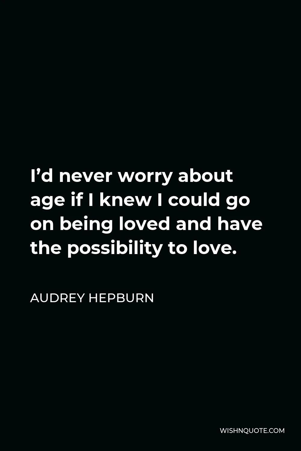 Audrey Hepburn Quote - I’d never worry about age if I knew I could go on being loved and have the possibility to love.
