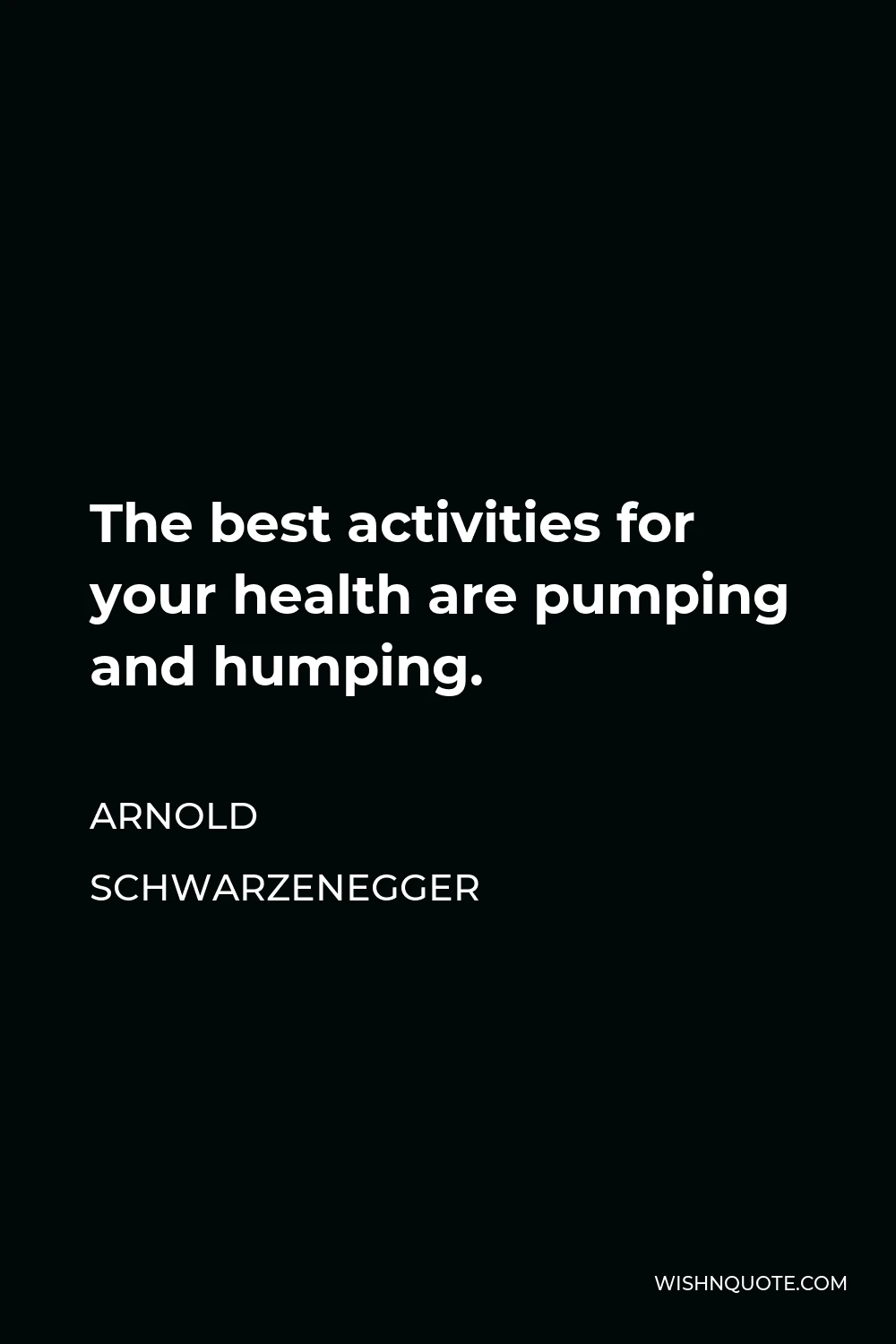 Arnold Schwarzenegger Quote - The best activities for your health are pumping and humping.